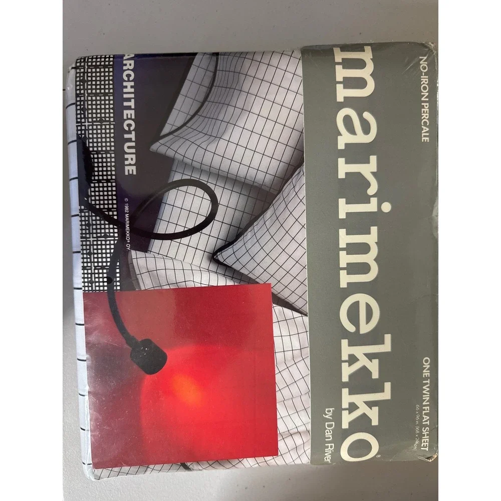 Vintage 1982 Marimekko Dan River Architecture Twin Flat Sheet Grid Black White-2